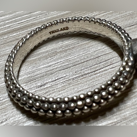 Vintage Designer Signed ATR Sterling Silver & 14K Gold Pebbled CZ Eternity Ring - Picture 8 of 12